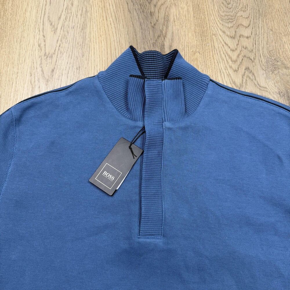 Hugo Boss Sweater Mens Large Blue Mock Neck Lightweight Knit Pullover Casual - Picture 2 of 12